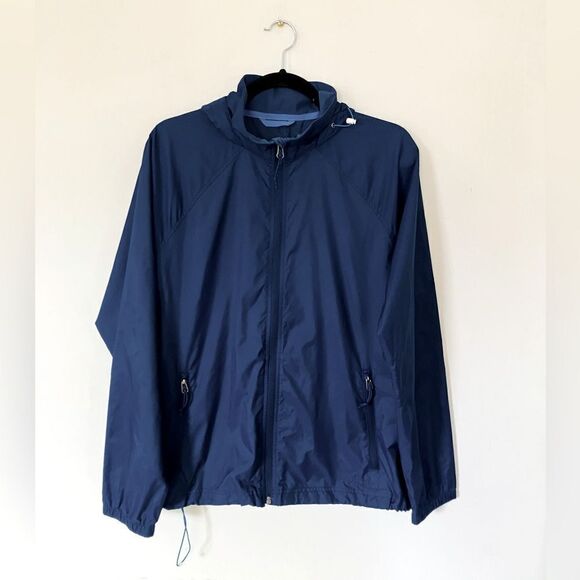 Ll bean | women’s navy blue hooded windbreaker | size medium - Picture 1 of 4